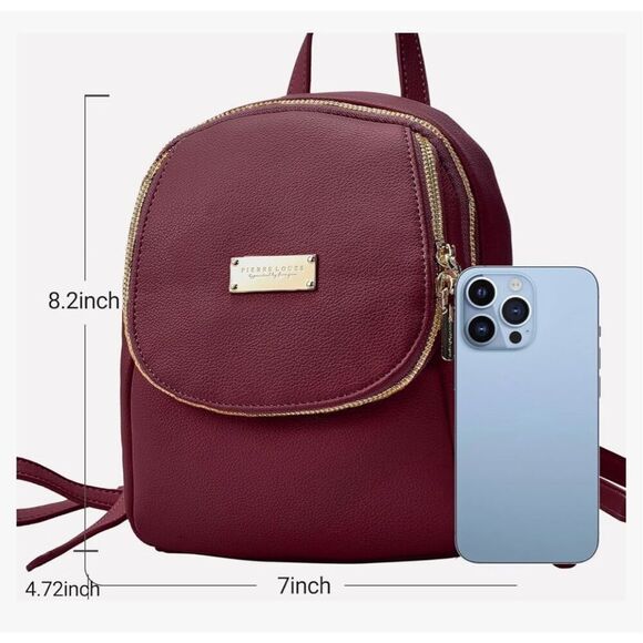 Mini Leather Backpack Wine Red with Goldtone Hardware Adjustable Straps - Picture 8 of 14